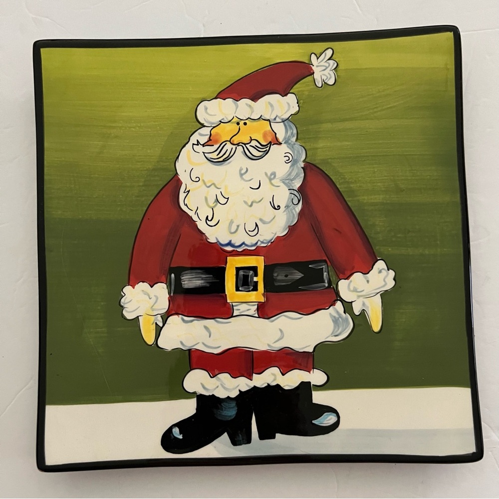 Santa Claus Holiday Hand Painted Plate 9,5x9,5” by Naylor Design Wall Decor